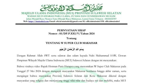 Surat pernyataan sikap MUI Sulsel