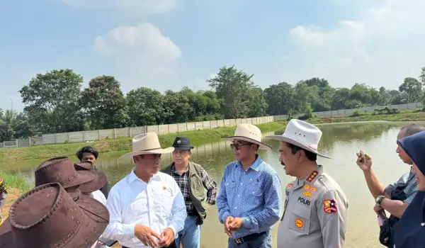 Menteri Pertanian (Mentan) Andi Amran Sulaiman didampingi Wakapolri Komjen Pol Agus Andrianto saat meninjau ketersediaan hewan kurban di Tangerang, Banten (Foto: Kementan)