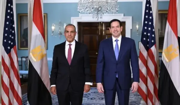 Menteri Luar Negeri Amerika Serikat Marco Rubio (kanan) dan Menteri Luar Negeri Mesir Badr Abdelatty (kiri).