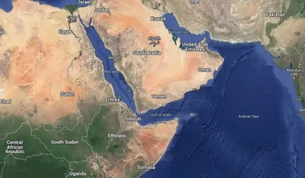 Selat Bab-el-Mandeb di Laut Merah, Jalur Perdagangan Strategis Dunia. (/Google Maps).