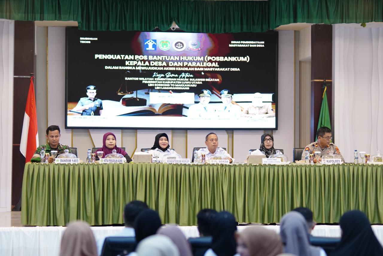 Perkuat Layanan Hukum di Desa, Pemkab Luwu Utara dan Kemenkum Sulsel Gelar Penguatan Posbankum Kepala Desa dan Paralegal